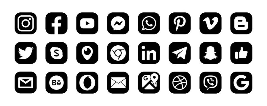 Facebook, twitter, instagram, youtube, snapchat, pinterest, whatsap, linkedin, viber, vimeo - Collection of popular social media logo. Editorial illustration. Vinnitsa, Ukraine - September 13, 2019