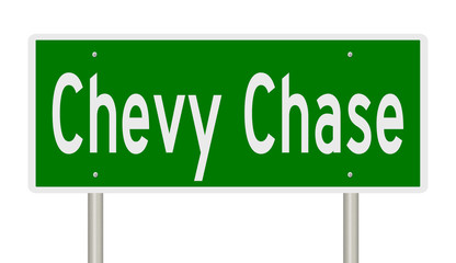 Rendering of a green highway sign for the Washington, DC neighborhood of Chevy Chase