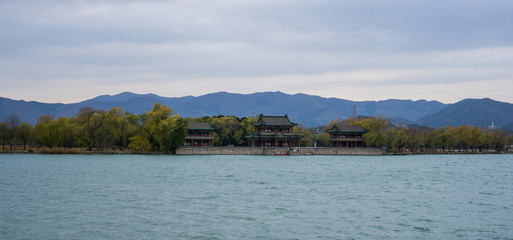 A beautiful day around the huge summer palace in the city of Beijing , its easy to get lost in the massive complex. 