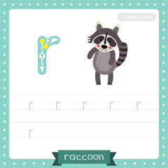 Letter R lowercase tracing practice worksheet. Standing Raccoon