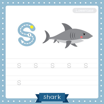 Letter S lowercase tracing practice worksheet. Shark side view