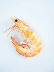 Cooked shrimp on the white kitchen table