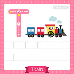 Naklejka premium Letter T uppercase tracing practice worksheet. Train