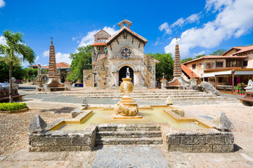 St. Stanislaus Church in ancient village Altos de Chavon, re-created sixteenth-century...