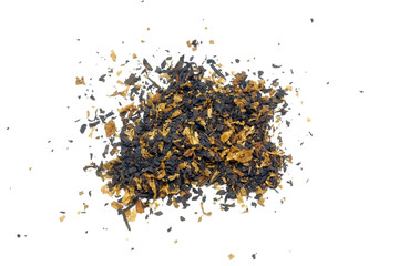 Pile of pipe tobacco on white background.
