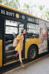 Passengers leave the city bus