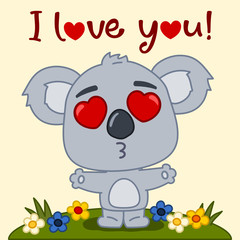 Valentine's card - cute koala bear with hearts in his eyes and text I love you! © coolpay
