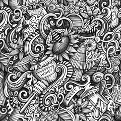 Cartoon cute doodles hand drawn Honey seamless pattern