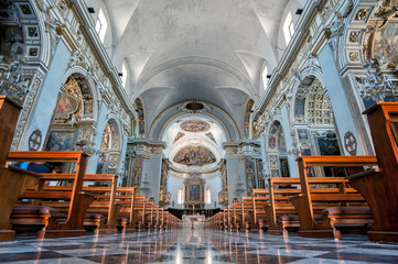 MARCHE, FABRIANO – Saint Venanzio cathedral interior. Attractive historical church. - obrazy, fototapety, plakaty