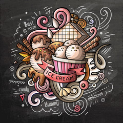 Cartoon cute doodles hand drawn Ice cream illustration