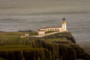 Fototapeta na wymiar Neist Point Lightouse beautiful view landmark Skye Island Scotland Highlands UK long exposure