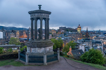 Fototapeta na wymiar Edinburgh Scotland UK beautiful city landmark architecture old town medieval Calton Hill Nelson Monument blue hour
