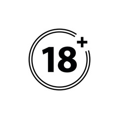 18 plus icon. black vector 18 plus sign 