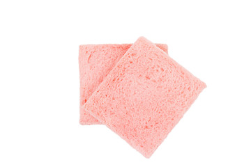 Top view of pink milk flavored sandwich bread isolated on white background.