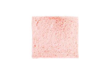 Top view of pink milk flavored sandwich bread isolated on white background.
