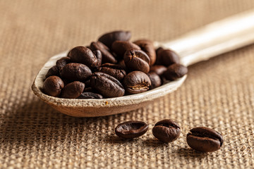 coffee beans in a spoon
