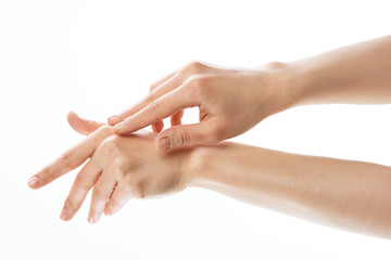 woman hands with french manicure