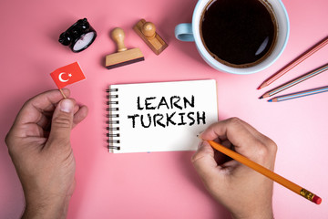 Learn Turkish. Handwriitng text in the notebook