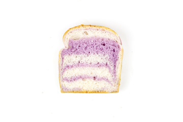 Close-up taro sliced bread isolated on white background.