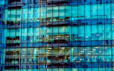 high glass blue windows wall pattern
