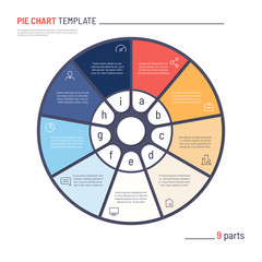 Vector infographic circle chart template. Nine parts