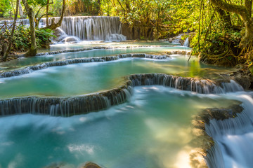 Tat Kuang Si Waterfalls, These waterfalls are a favorite side trip for tourists in Luang Prabang, Laos