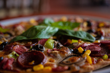 Pizza with the mixed topping 