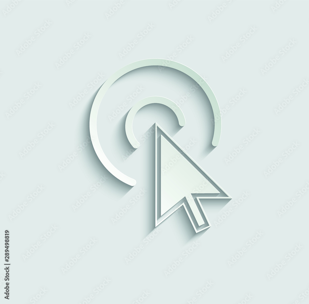 Poster click icon. cursor symbol icon. mouse click symbol paper icon with shadow
