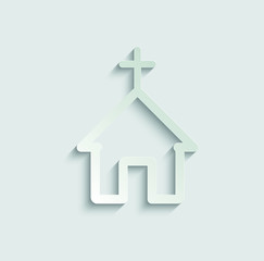 church icon. Church-religious building symbol.  paper icon  with shadow 