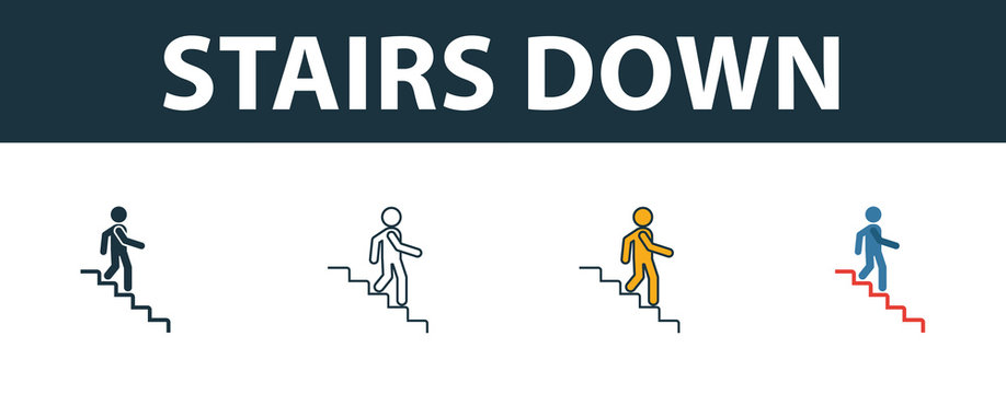 Stairs Down icon. Thin line outline style from shopping center sign icons collection. Premium stairs down icon for design, apps, software and more