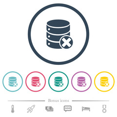 Database cancel flat color icons in round outlines