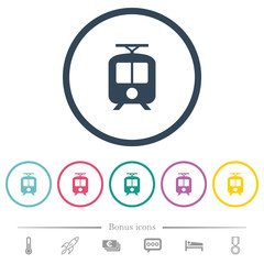 Tram flat color icons in round outlines
