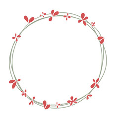 Wreath round logo with spring red flowers. Web design or style for beauty salon of studio.