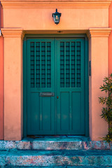 blue wooden door
