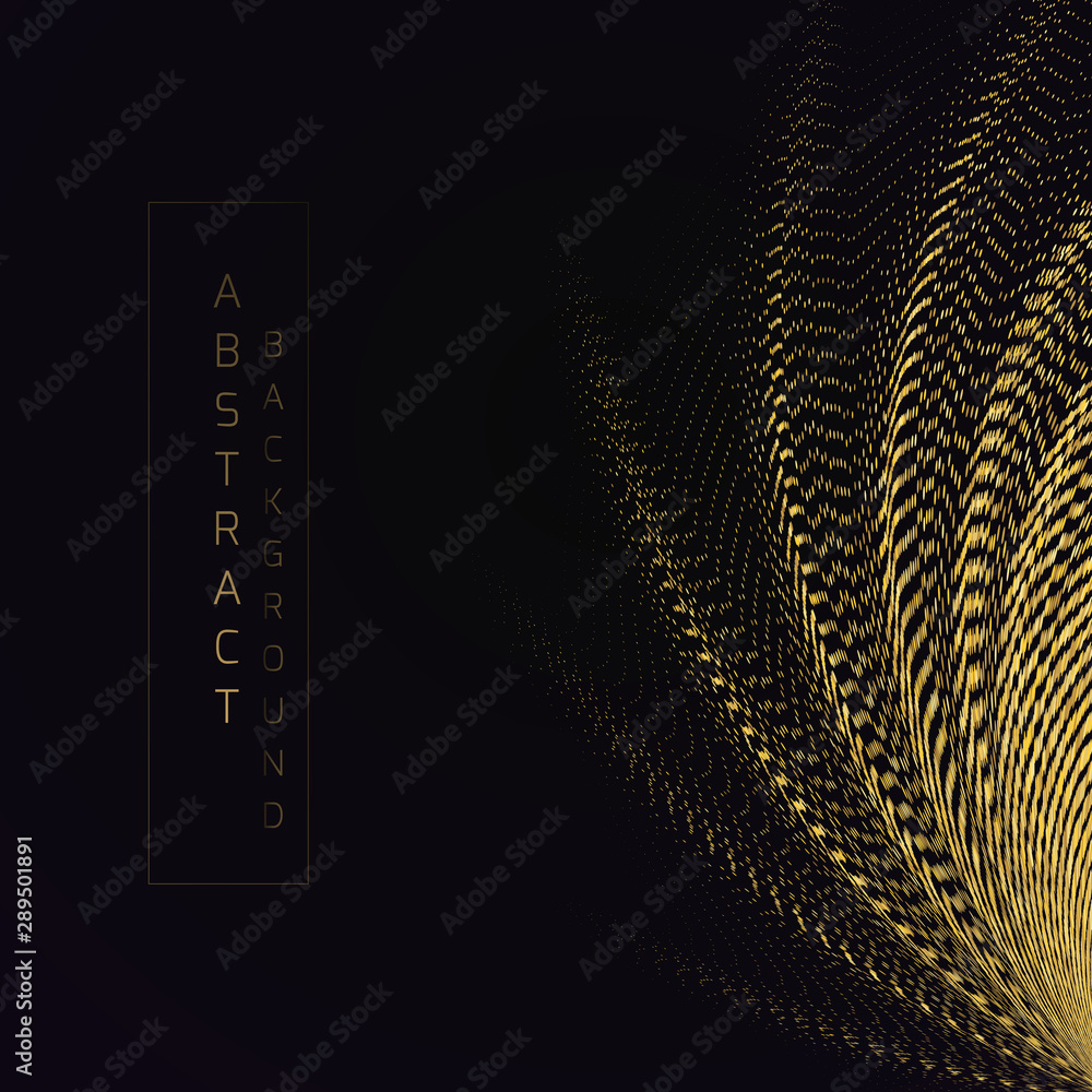 Poster soft bend of a gold striped surface with a depth effect consisting of many small dots. abstract back