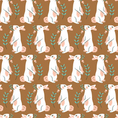 Standing Bunnies Vector Seamless Pattern