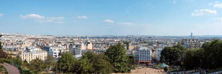 Skyline of Paris, view of the roofs. Paris to horizon view from montmartre