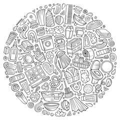 Hand drawn set of Bathroom cartoon doodle objects