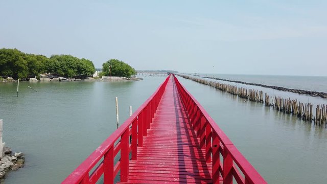 Long Red Bridge Samut Sakhon in bays Thailand