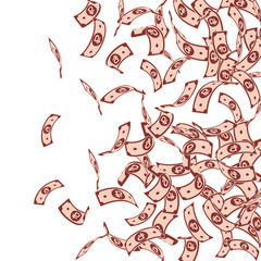 Obraz premium Russian ruble notes falling. Floating RUB bills on