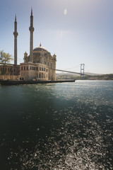 Fototapeta na wymiar Ortakoy Mosque and Bosphorus Bridge in the background istanbul, Turkey 