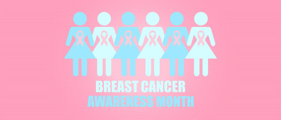 Vector Pink ribbon in Breast Cancer Awareness month symbol with brush stroke effect on blue and pink background  