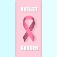 Vector Pink ribbon in Breast Cancer Awareness month symbol with brush stroke effect on blue and pink background  