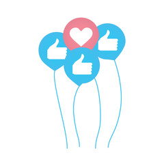 Four like icons with heart and thumbnails as balloons.