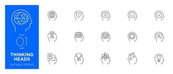 Set of Thinking heads line icons - Modern icons	