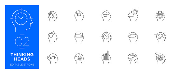 Set of Thinking heads line icons - Modern icons	