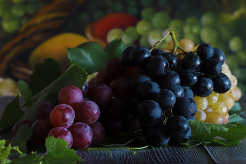 Red, black and white grapes.