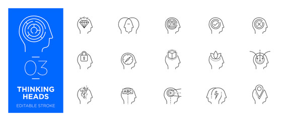 Set of Thinking heads line icons - Modern icons	