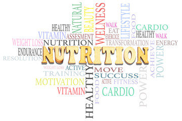 forming Nutrition Word composed with wooden letters. text Cloud Concept