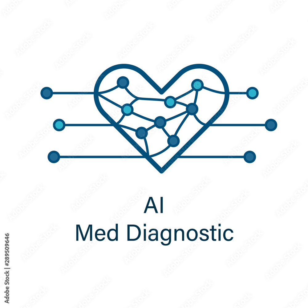 Poster heart icon with ai neural network inside